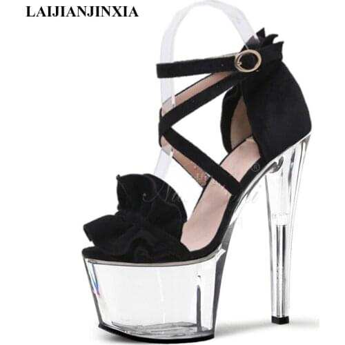 LAIJIANJINXIA New Summer Hot Sale Peep Toe Platform Sandals 17 CM Super High Heels Sweet Gentle Woman Fashion Dress Party Shoes