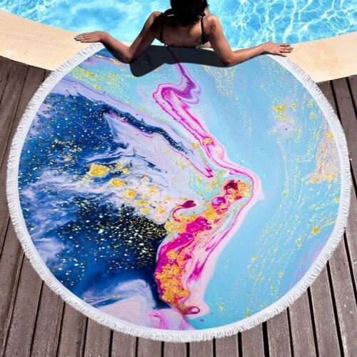 Marbling Summer Round Beach Towels Sky Blue Thick Sports Bath Shower Towels Yoga Mat With Tassels Bikini Cover Up toalla playa