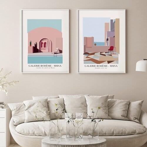 Moroccan Sunset Landscape Poster Abstract Moroccan Landscape Museum Nordic Wall Art Modern Art Picture for Living Room Bedroom