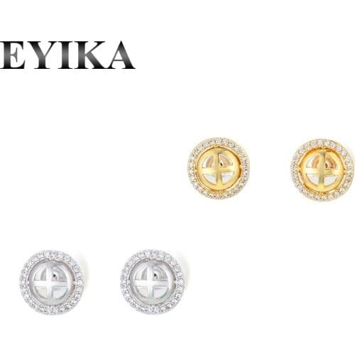 EYIKA Trendy Pearl Ear Plug Cross Stud Earrings Cubic Zirconia Simple Aretes De Mujer Gold Silver Plated Mature Women Jewelry