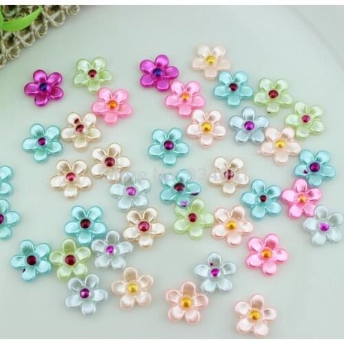 Set of 500pcs Mini Pearlized Flower Pearl Pink,Green,Yellow,Purple,Gold Cabochon 11mm for Nail Art,Craft DIY Free Shipping