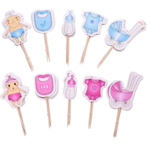 20pcs Baby Shower Cup Cake Toppers Boy&Girl Birthday Party Cute Decoration Baby Shower Birthday Party DIY Cake Topper Supplies