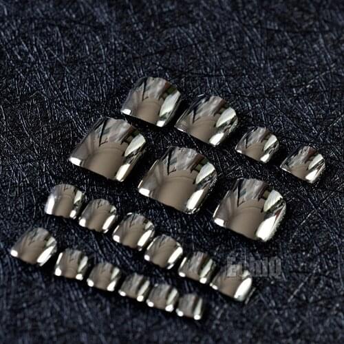 Metallic Dark Silver Color False Toe Nails 24pcs Acrylic Toes Art Tips Fake Toenails Metal Silver Gray Color for Toes