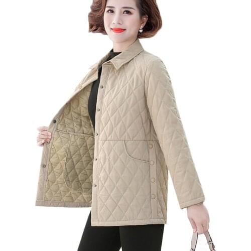 Autumn Womens Cotton Jacket New Solid Color Plus Size 5XL Thin Cotton Padded Shirt Jacket Middle-aged Elderly Mothers Clothing