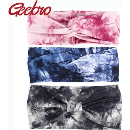 Geebro Womens Fashion Soft Splash Tie Dye Cotton Headbands Ladies Girls Summer Stretch Knot Hair Bands Accessories Yoga Turban