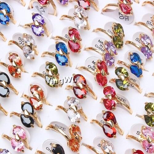 Yingwu Double Teardrop Rhinestone Ring Gold Plated Wedding Bands Zirconia Jewelry Accessories Engagement Ring 10ps/LOT
