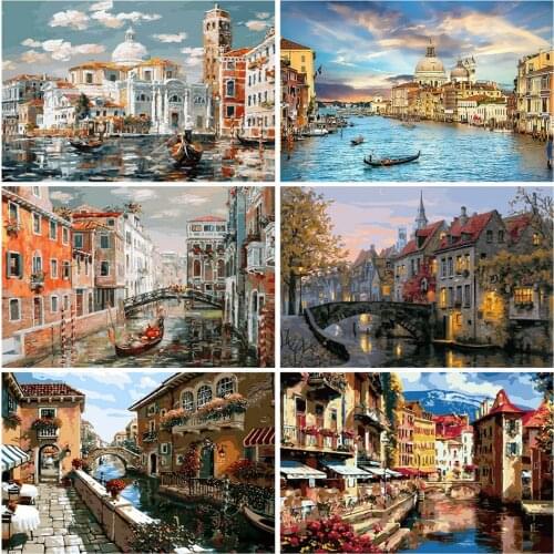 AZQSD DIY Painting By Numbers Unframe Landscape Handmade Gift Acrylic Paint Coloring By Numbers City Home Decoration