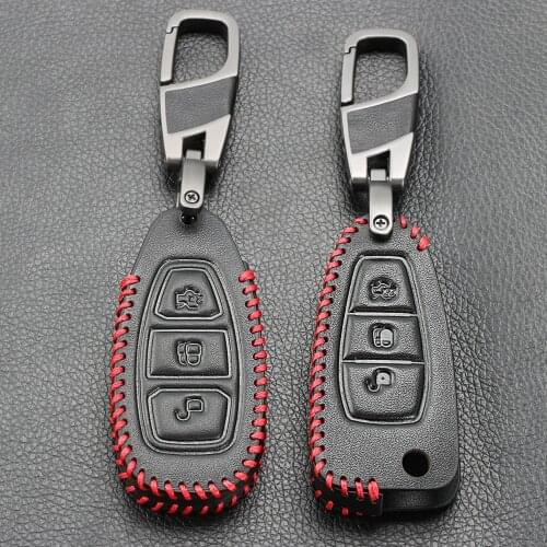 Car Styling Leather Key Remote Key Fob Case Cover Keychain for Ford Fiesta Focus 3 4 MK3 MK4 Mondeo Ecosport Kuga Focus ST