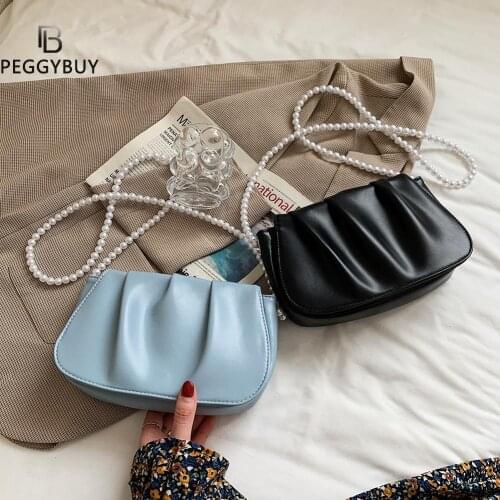 Pearl Design Sweet Cloud Bags Small PU Leather Crossbody Bags For Women 2021 Solid Color Shoulder Handbags Female Cross Body Bag