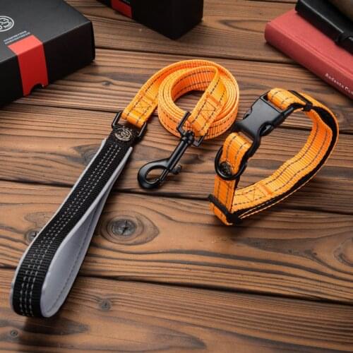 Reflective Dog Collar Adjustable Safety Buckle Nylon Mesh Breathable Collars fit Small Medium Large Dog Leash Padded Handle Lead