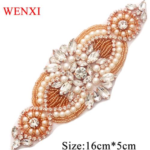 WENXI 10PCS Rose Gold Crystal Rhinestones Appliques Accessory For Wedding Dress Belt DIY Bridal Gown Sash WX845