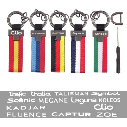 Carabiner Tricolour flag Car leather keychain For Renault Alaskan Captur City K-ZE Clio Espace EZ-GO Fluence Kadjar Kangoo Kiger