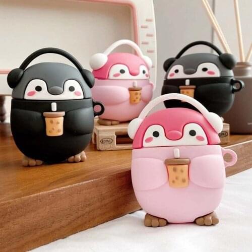 For Airpods Pro 3D Cute Cartoon Drinking Milk Tea Penguin Earpods Case for Apple Airpods 1 2 3 Wireless Earphone Protector Cover