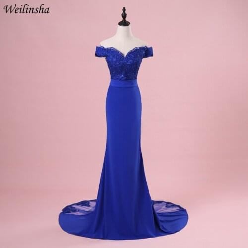 Weilinsha Royal Blue Mermaid Evening Dresses 2019 Longo Off the Shoulder Formal Evening Dress Party Prom Gowns Robe De Soiree