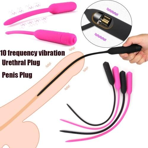 10 Speed Urethral Vibrator Long Silicone Vibrating Penis Plug Urethral Sound Catheter Dilator Massager Male masturbation Sex Toy