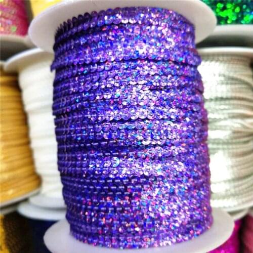 10 Yard 3mm Loose Sequins Trim Sewing For Crafts Pailletten Ribbon Flake String DIY Sewing Accessories Hologram Laser Violet