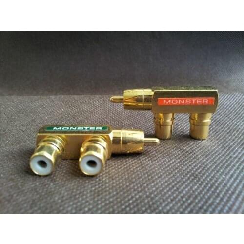 2pcs Gold Plated AV Audio Splitter Plug Adapter 1 RCA Male to 2 RCA Female