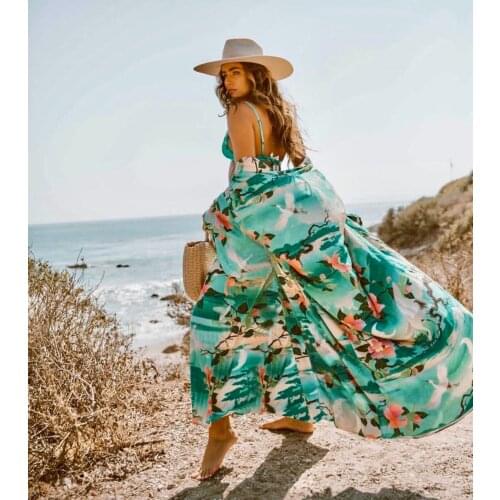 2021 Crane Print Loose Beach Jacket Sunscreen Mid-Length Cardigan Swimsuit Cover Up Skirt Women