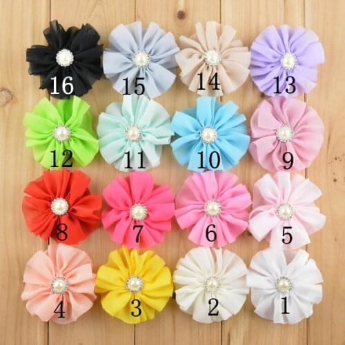 30 pcs/ lot ,7CM ballerina chiffon flowers with pearl for apparel hair accessories headwear