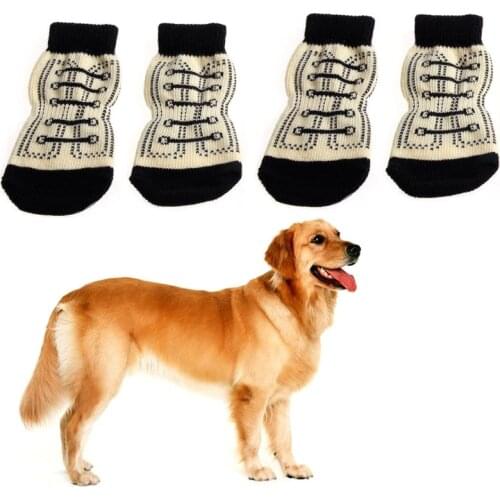 New 4pcs Pet Dog Sneakers Shoelace Pattern Non-slip Socks Paws Cover Shoes S-XL Dropshipping