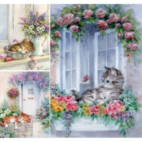 5D DIY Diamond Painting Animal Garden Cat Cross Stitch Kit Full Drill Embroidery Mosaic Art Picture of Rhinestones Gift Sale