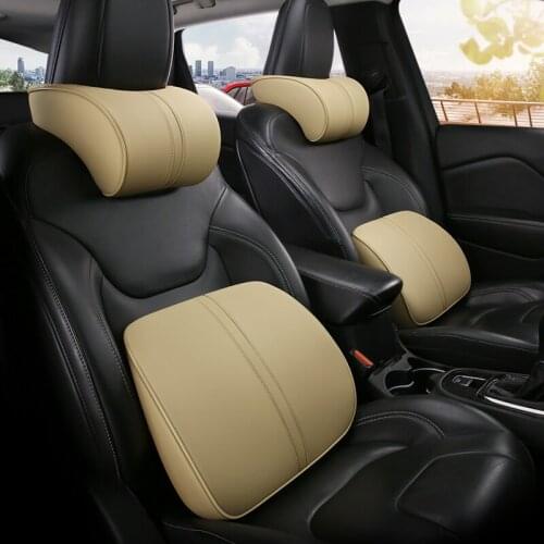 Car PU Neck Pillow Lumbar Waist Support Headrest Pillows Back Cushion Seat Supports Memory Foam Seat Covers Auto Accessories