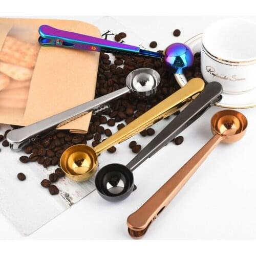 Household Two-in-one Coffee Spoon Stainless Steel Coffee Spoon Sealing Clip for Kitchen Gold Accessories Recipient Cafe Utensils