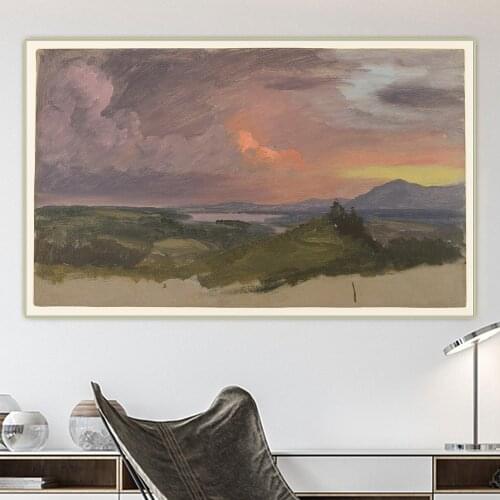 Citon Frederic Edwin Church《Sunset in the Hudson Valley》Canvas Art Oil Painting Picture Backdrop Wall Decor Home Decoration