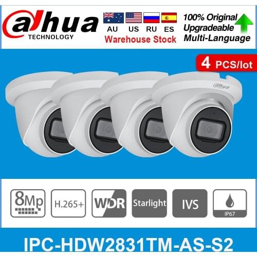 Dahua Original IPC-HDW2831TM-AS 8MP POE Built-in Mic SD Card Slot H.265+ Onvif IP67 Starlight Eyeball IP Camera 4pcs/lot
