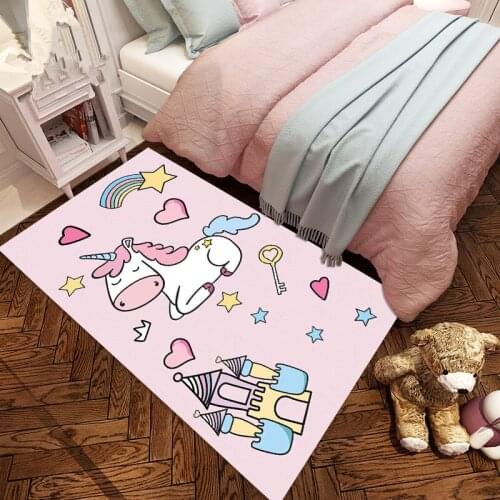 Child 3D Printing Cartoon Unicorn Carpets For Living Room Bedroom Large Rug Soft Flannel Rugs Mat Crawl Play Area Kids Home Room