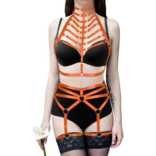 Erotic Underwear For Women Sex Girls Sexy Body Harness Cage Strappy Lingerie Stand-Up Top Bra And Panty 2 PCS Set Bdsm Sext Suit