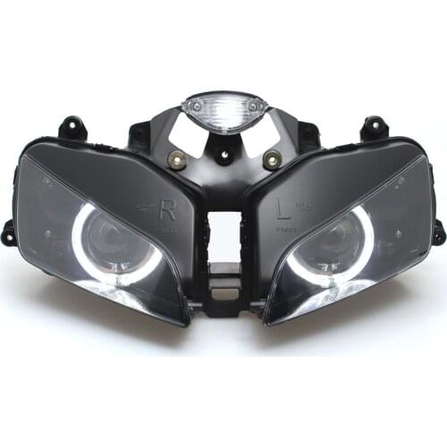 Motorcycle Headlight Assembly For Honda CBR600RR 03-06 HID Projector Conversion w/ LED White Angel Eyes DRL Headlamp Kit