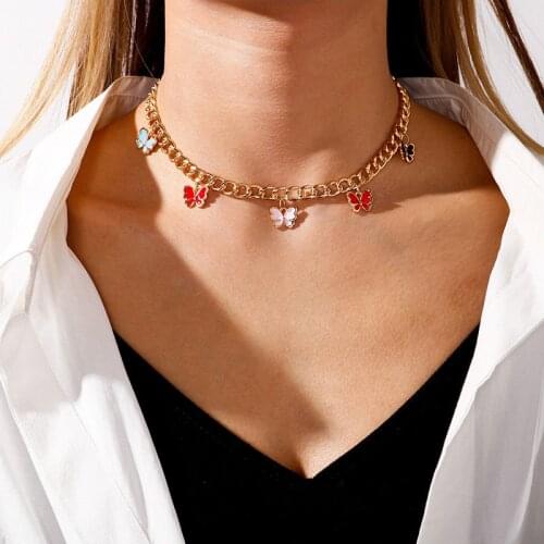 Korean Handmade Cute Rainbow Butterfly Choker Necklace for Women Girls Gold Color Clavicle Collar Necklace Trendy New Jewelry