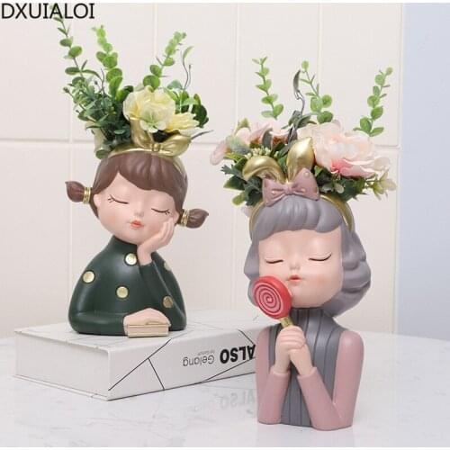 European-style creative flowerpot simulation girl sculpture resin crafts potted balcony plant decoration home decoration