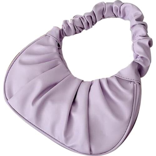 Q1FA Summer Pleated Handbags Women Underarm Bag Vintage Design PU Leather Ladies Small Shoulder Bags Female Tote Purse