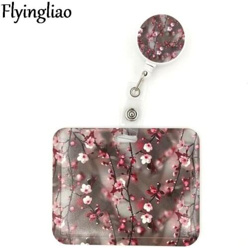 Cherry Plum blossom Tree Flowers Student Nurse Badge Reel Clip Cartoon ID Card Badge Holder accessories Card Clips