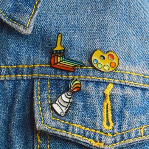 Cartoon Artist Painting Tools Brooch Palette Paint Tube Brush Lapel Enamel Pin Badge Kids Metal Jewelry