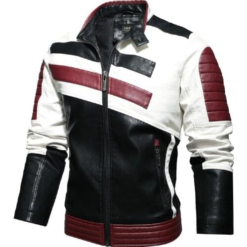 Mens stitching motorcycle riding leather jacket, mens new jacket plus velvet jacket EUR S-XXXL