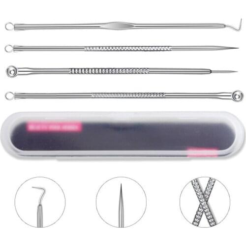 Stainless Steel Acne Blemish Needle Whitehead Blackhead Remover Cleaner Tool Pimple Extractor Pin Face Cleaning Tools 4pcs/set