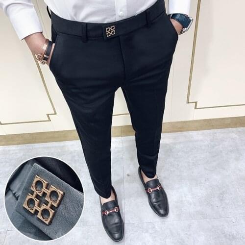 Spring and Summer New Suit Pants Nine Minutes Pants Korean Slim Mens Business Casual Pants Mens Trousers Mens Black and Gray