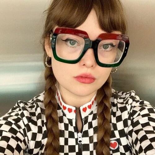 Fashion Red Green Square Reading Eyeglasses Optical Glasses Frames for Women Men Thick Frame Anti-blue Light Glasses zonnebril