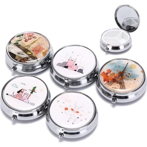 Medicine Organizer Portable Pill Box Makeup Storage Container Pastillero Pildoras Estuche Folding Pill Case Metal Pill Cutter