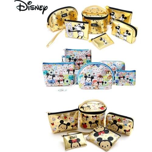 Disney Original Mickey Minnie Bag Female Makeup Hand Bag Cartoon Creative Retro Zip Storage Bag Makeup Bag Coin Purse