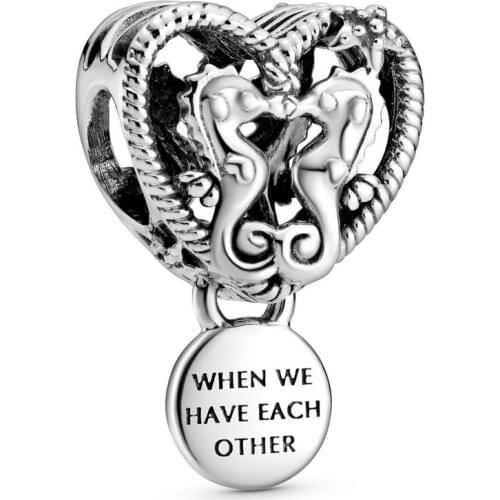 Original Moments Openwork Seahorses Heart Pendant Beads Fit 925 Sterling Silver Animal Charm Bracelet Diy Jewelry