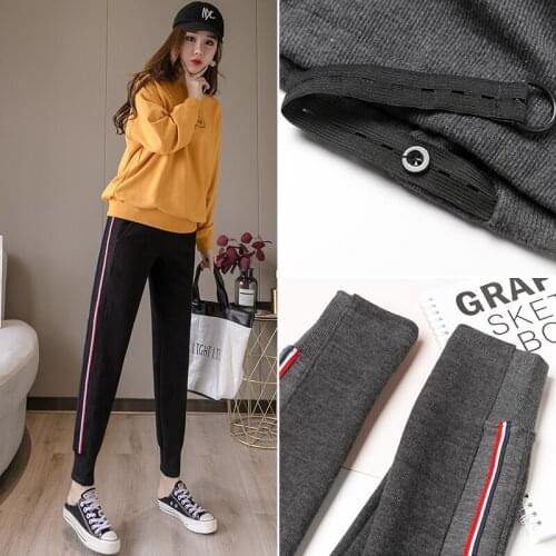 2020 Autumn Maternity Sport Pants Cotton Outer Wear Loose Sweatpants LeggingsFor Pregnant Women Side Stripes Casual Trousers