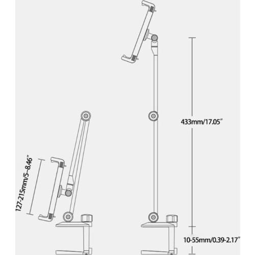 N0HC Aluminum Alloy Tablet Stand Long Arm Mobile Phone Holder Angle Height Adjustable 360°Rotation for 4-13 '' Phone Pad