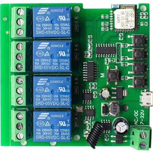 WiFi Relay Module 4CH APP Controller + 433MHz Remote Control Wireless Switch Relay Module For Smart Home Automation