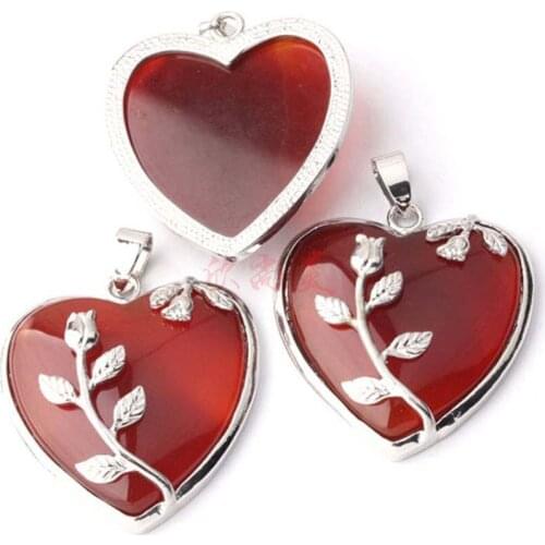 Silver Plated Amethysts Crystal Forever Love Heart With Flower Rose Pink Quartz Stone Pendant For Valentines Day Jewelry