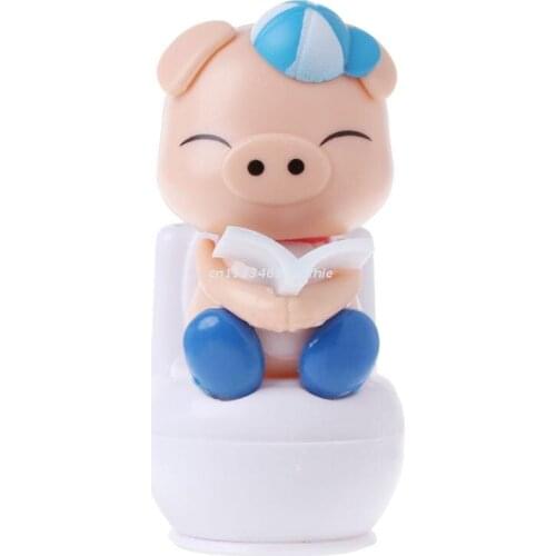 Solar Powered Pig Sitting On Toilet Car Ornament Kid Toy Gift Home Decoration Dropship