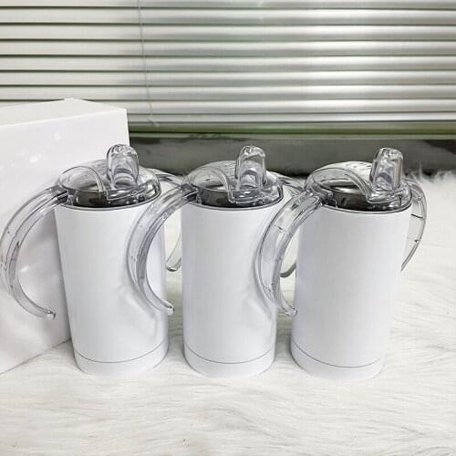 Creative 12oz DIY Sublimation Sippy Cup Straight With Handle Double Vacuum Insulated Thermos Milk Cup For Child Christmas Gift
